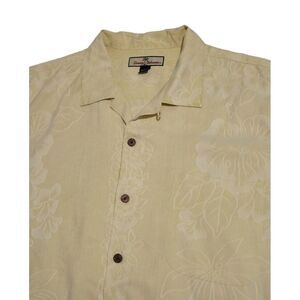 Tommy‎ Bahama Yellow Floral Short Sleeve 100% Silk Hawaiian Camp Large Shirt